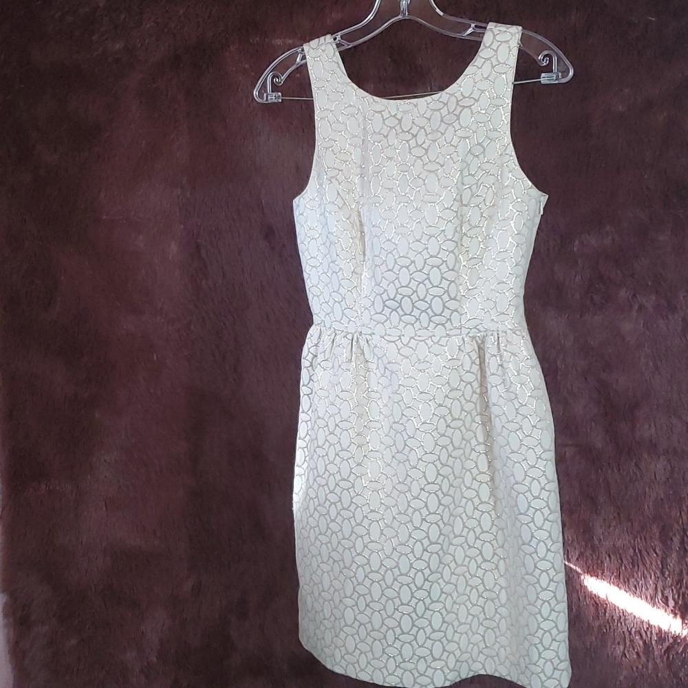 ERIN Gold and Cream Bow Cut-Out Dress NWOT
